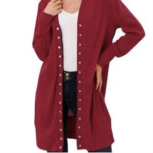 Halife Burgundy Snap Front Long Knit Cardigan Sweater M